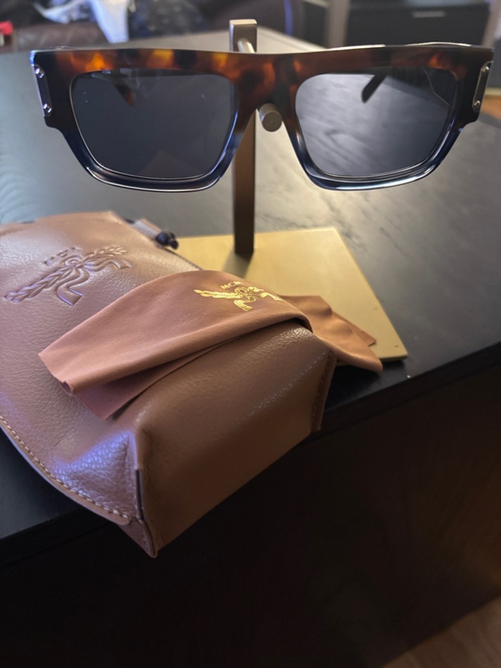 MCM Tortoiseshell Square Sunglasses with Dark Lenses